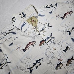 Joe Marlin Mens L button Short Sleeve Shirt Fishing Boat  Deep Sea